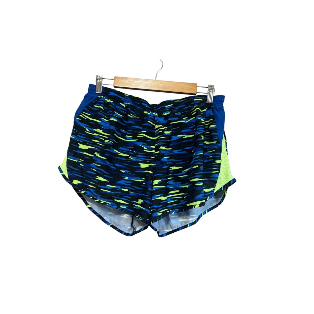 Nike Running Shorts Womens L Blue Camo Excellent Dri-FIT Mesh Panel Athletic